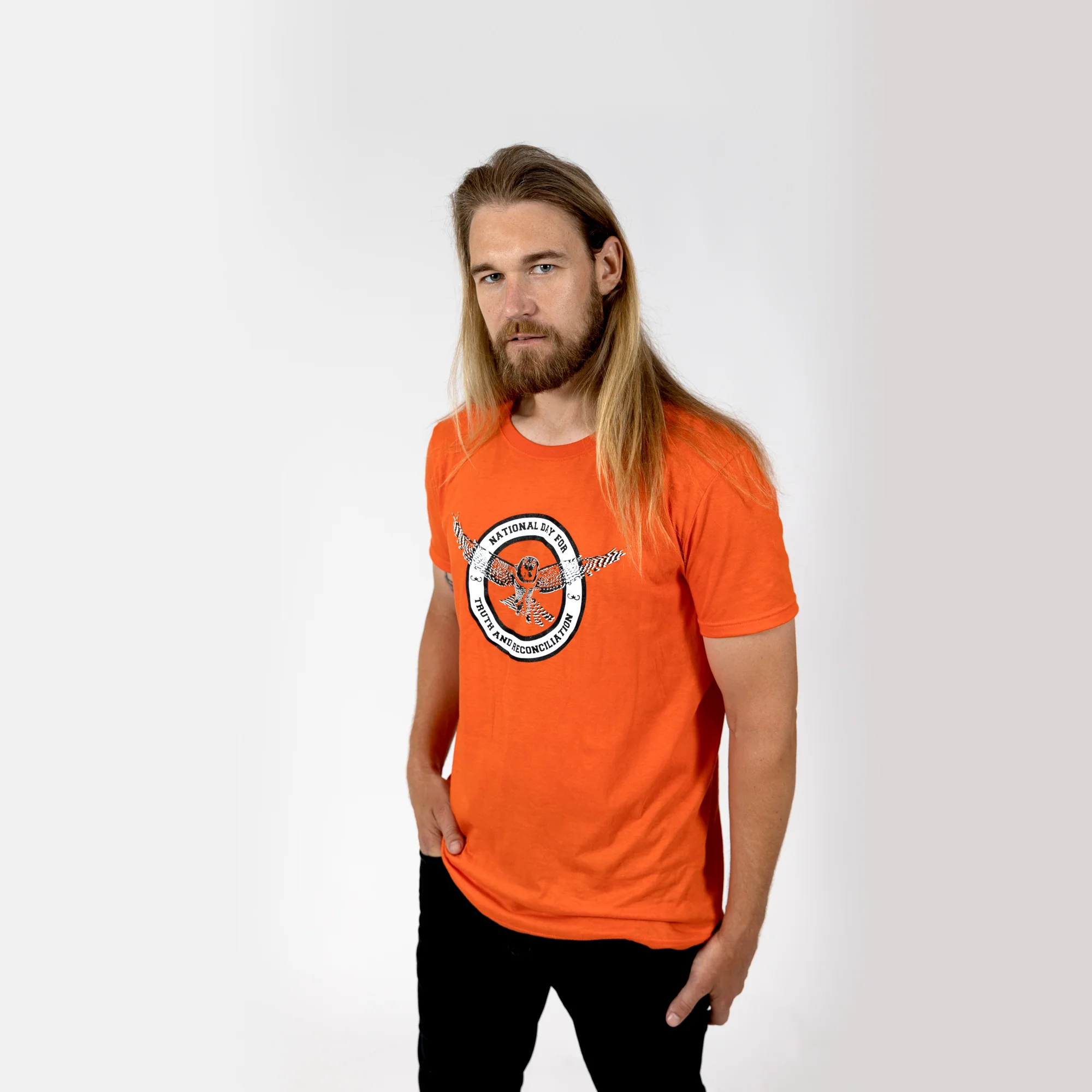 Muin X Stanfield's Adult Orange T-Shirt - NATIONAL DAY FOR TRUTH AND RECONCILIATION  "OWL" - Image 4